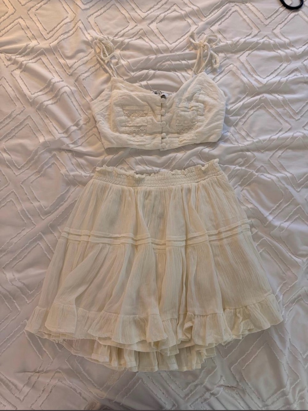 Women's Cream Ruffled Tiered Skirt and Top-Lightweight Summer Style